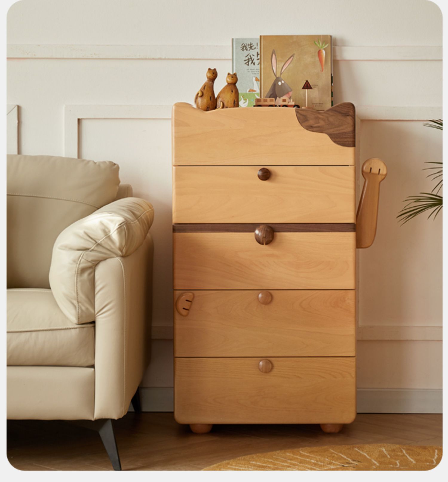 Beech Solid Wood  Kids Chest of Drawers -Type Toy Storage Cabinet