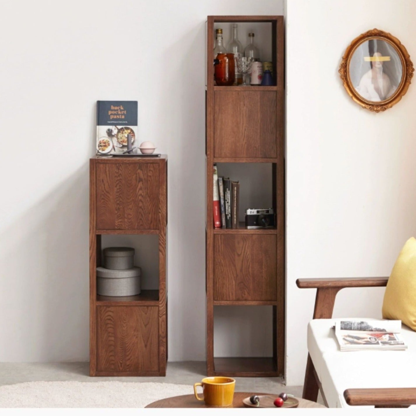 Oak, Ash Solid Wood Bookshelf Narrow Cabinet
