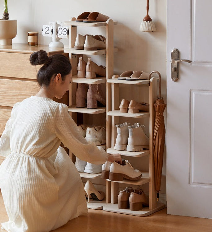Beech, Solid Rubber Wood Narrow Shoe Rack