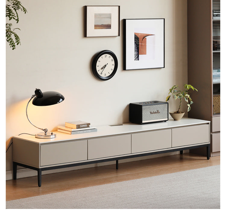 Poplar Solid Wood Rock Panel TV Cabinet Light Luxury-