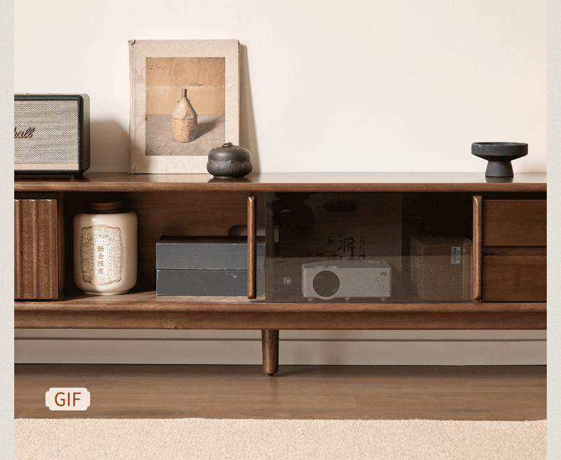 Golden Pear Solid Wood TV Cabinet with Sliding Door Storage Cabinet