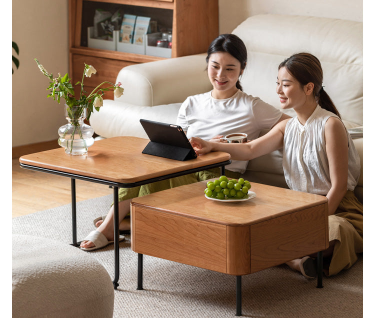 Cherry Solid Wood Combination Coffee Table Mid-Century Style