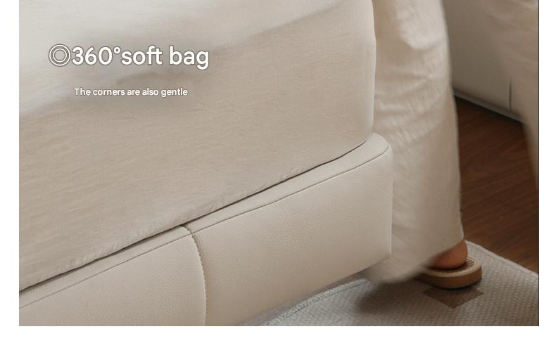 Fabric genuine leather soft bed puff cream style with light bed