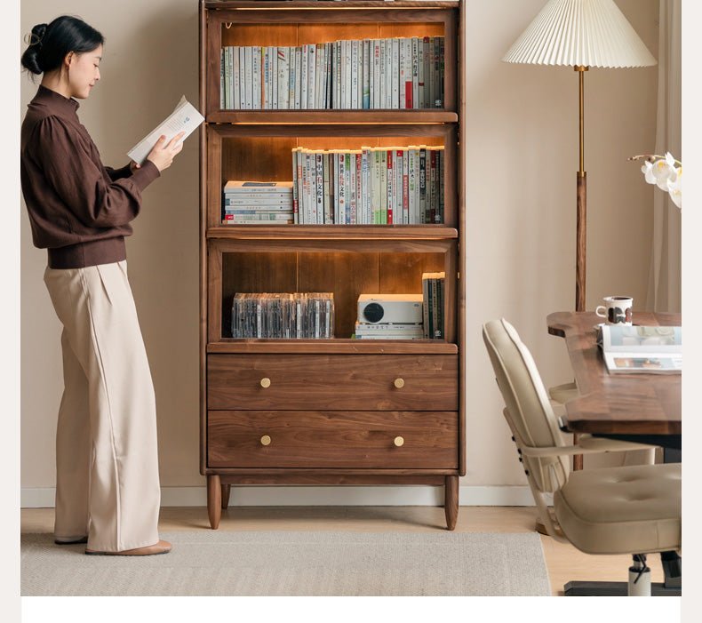 Black Walnut Solid Wood Side Cabinet Flip Door
