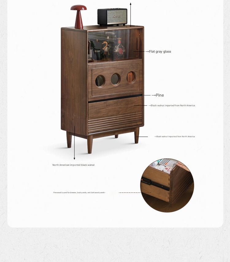 Black Walnut, Golden Sandalwood Solid Wood Antique Locker Retro Side Cabinet.