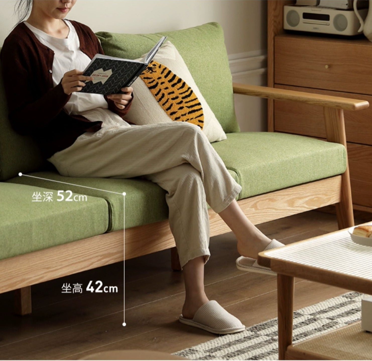Oak Solid Wood Fabric Sofa 3 colors.