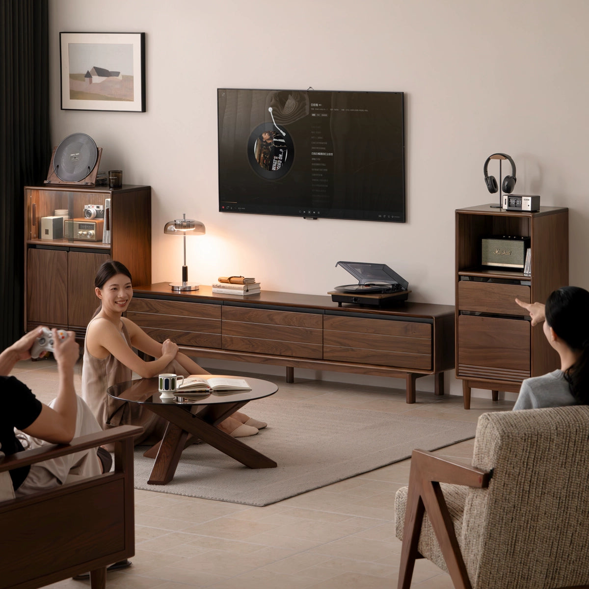 Red Zebrawood Solid Wood Modern Side Cabinet