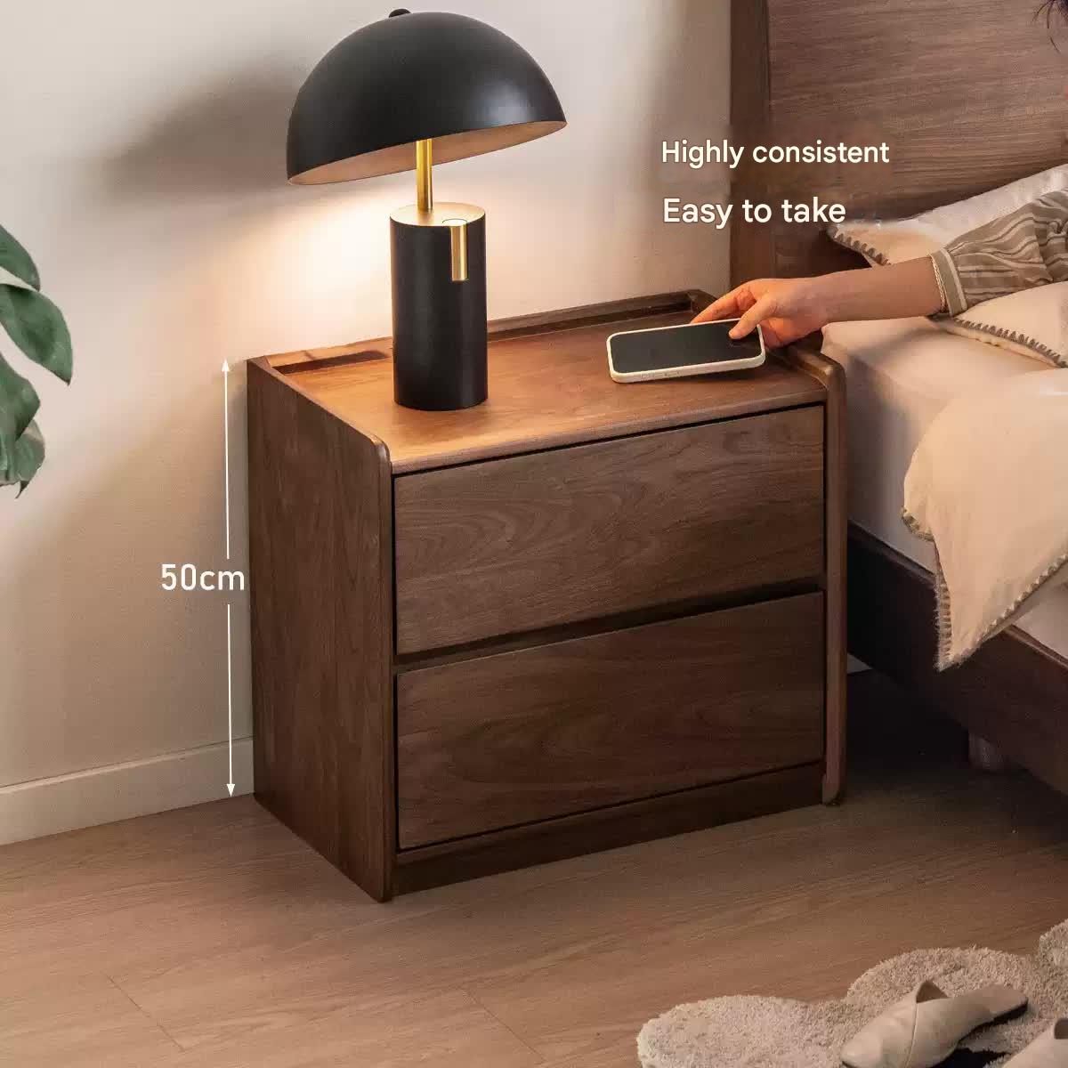 Poplar Solid Wood Italian Light Luxury Nightstand.