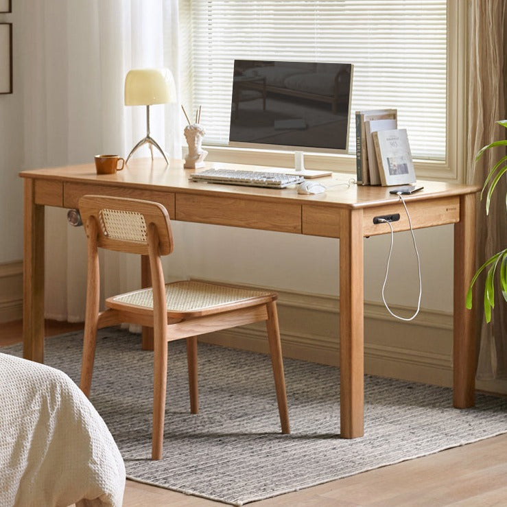 Oak, Ash Solid Wood USB Office Desk