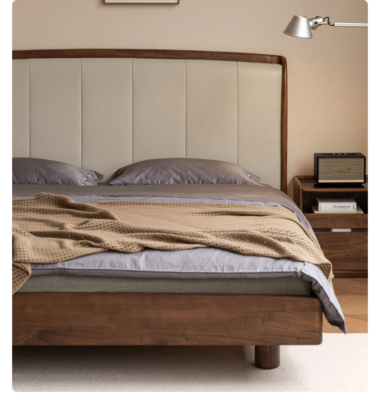 Black Walnut, Ash Solid Wood leather Simple High Soft Back Bed