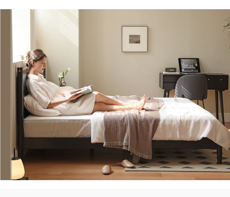 Oak Solid Wood Black Retro American Bed