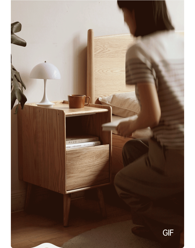 Oak Solid Wood, Solid Rubberwood Ultra-Narrow Nightstand.
