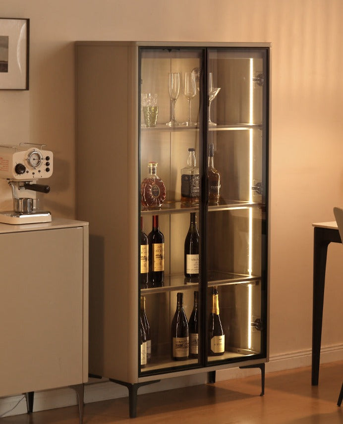 Poplar Solid Wood Wine Cabinet, Luxury Glass Door Display Cabinet LED lighting-