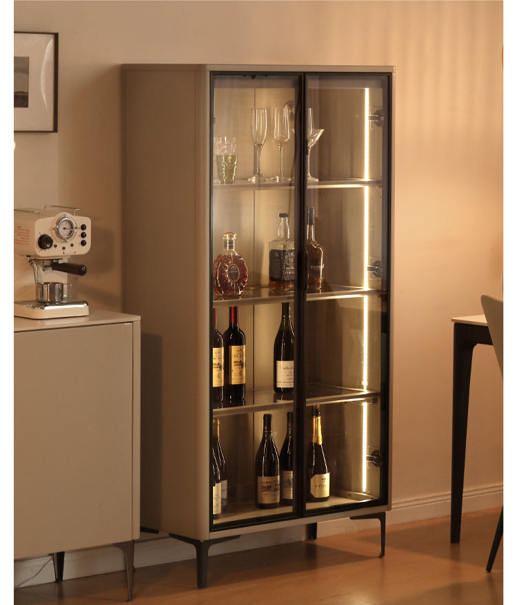 Poplar Solid Wood Wine Cabinet, Display Cabinet Glass Door Light Luxury