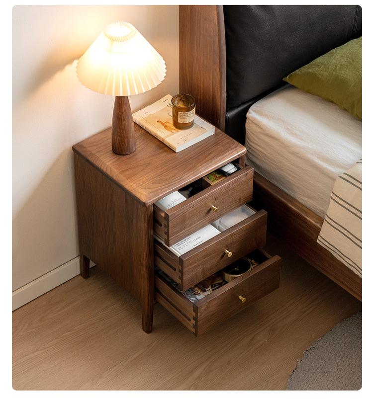 Black Walnut Solid Wood Nordic Style Nightstand.