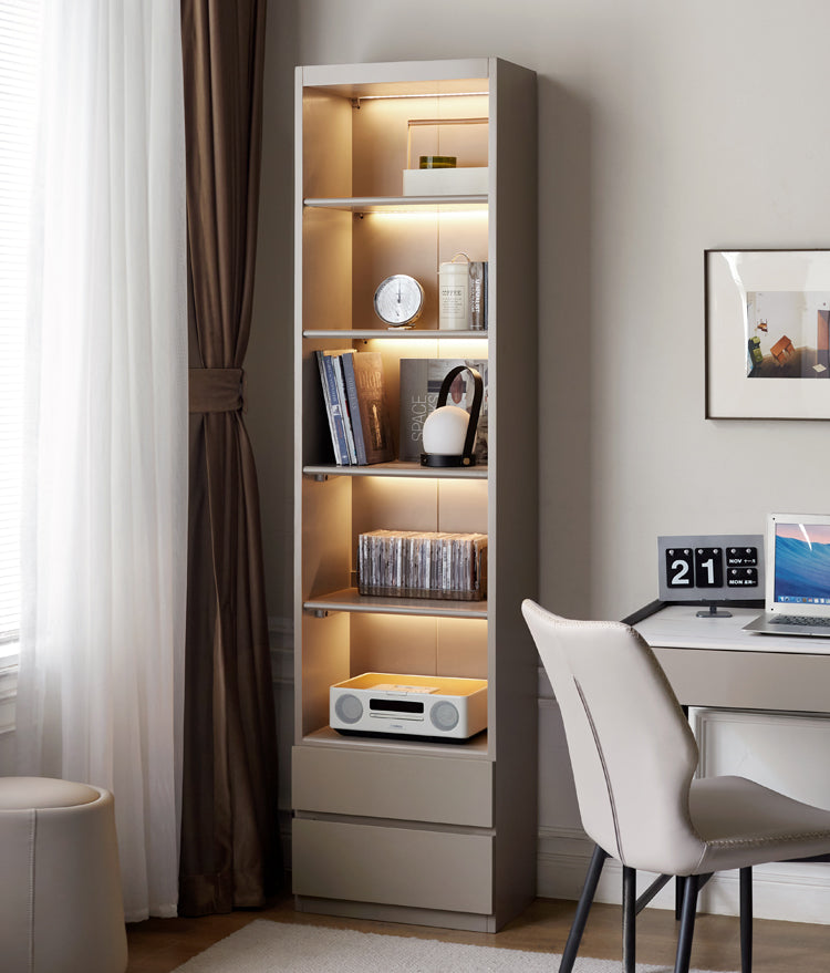 Solid RubberWood Combination Bookcase, Glass Door Cabinet