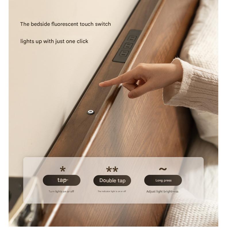 Oak solid wood bed with light, storage space