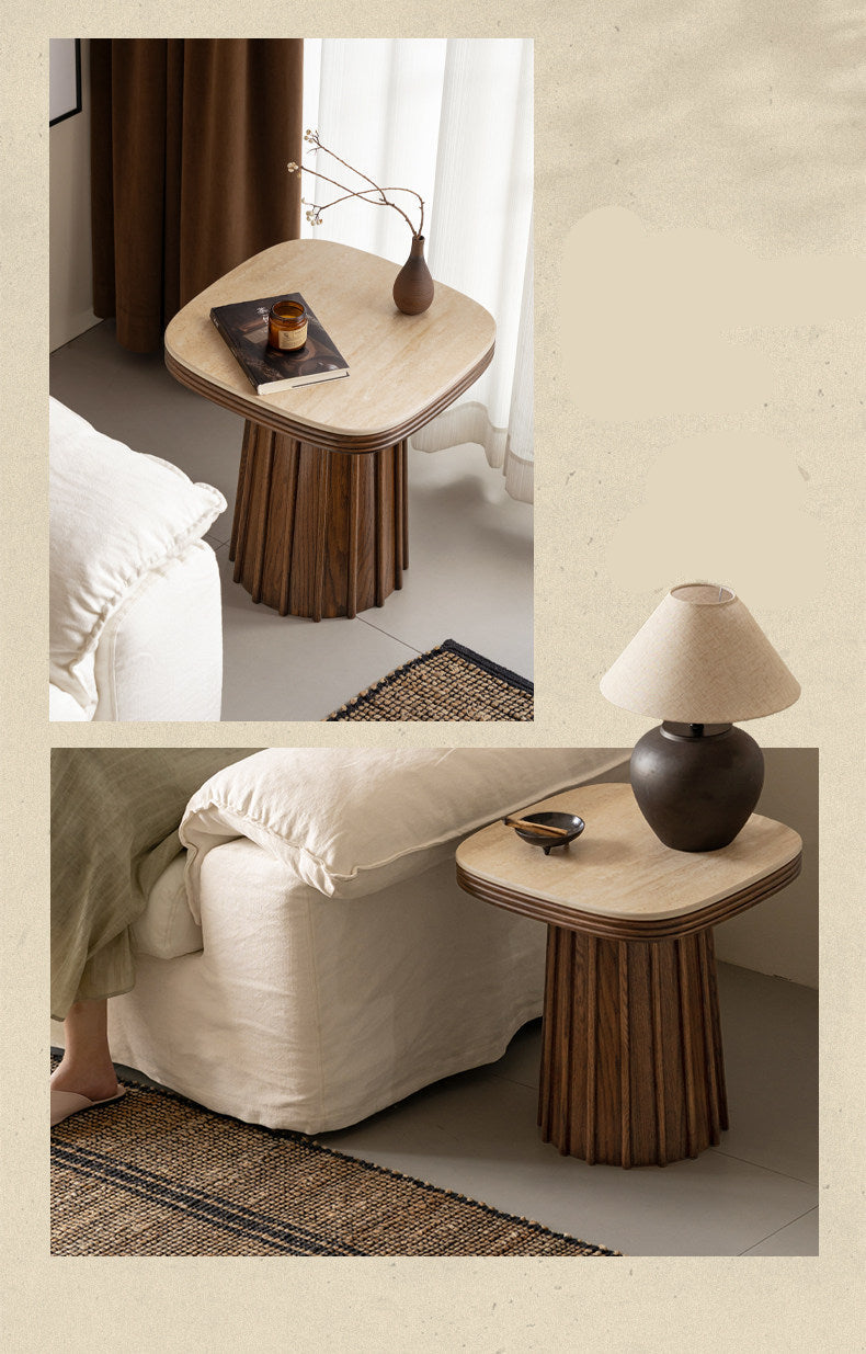 Oak Solid Wood Square Side Table with Silent Style and Rock Slab Design