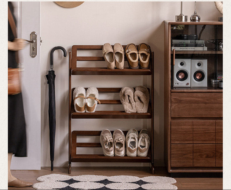 Beech Solid Wood Slim Shoe Rack with Tiered Shelves