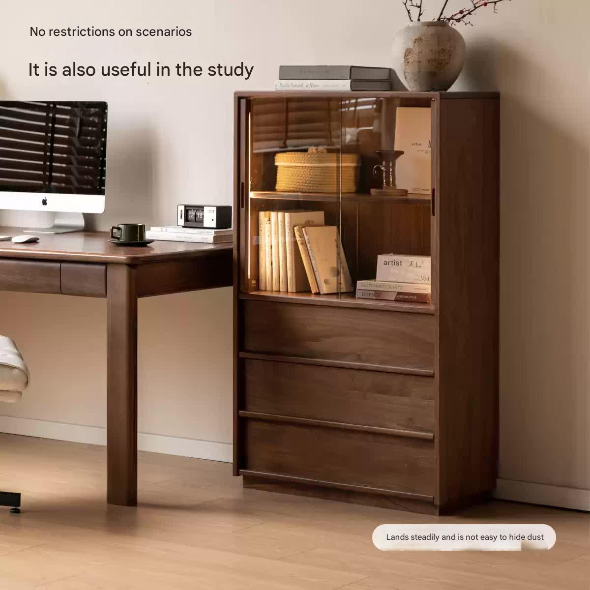 Oak, White oak, Black Walnut Solid Wood Wabi-Sabi Style Floor Side Cabinet.