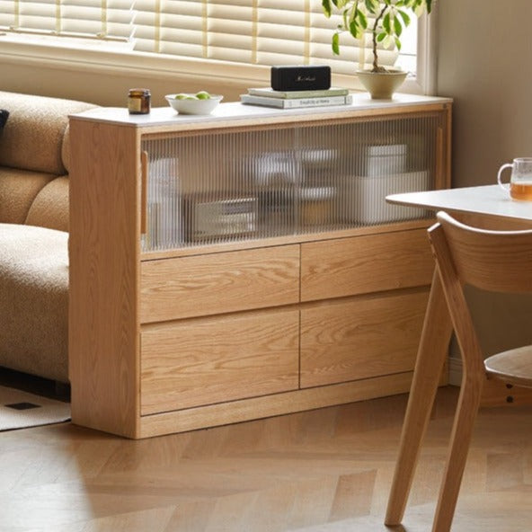 Oak Solid Wood, Solid RubberWood Slate Ultra-Narrow Sideboard