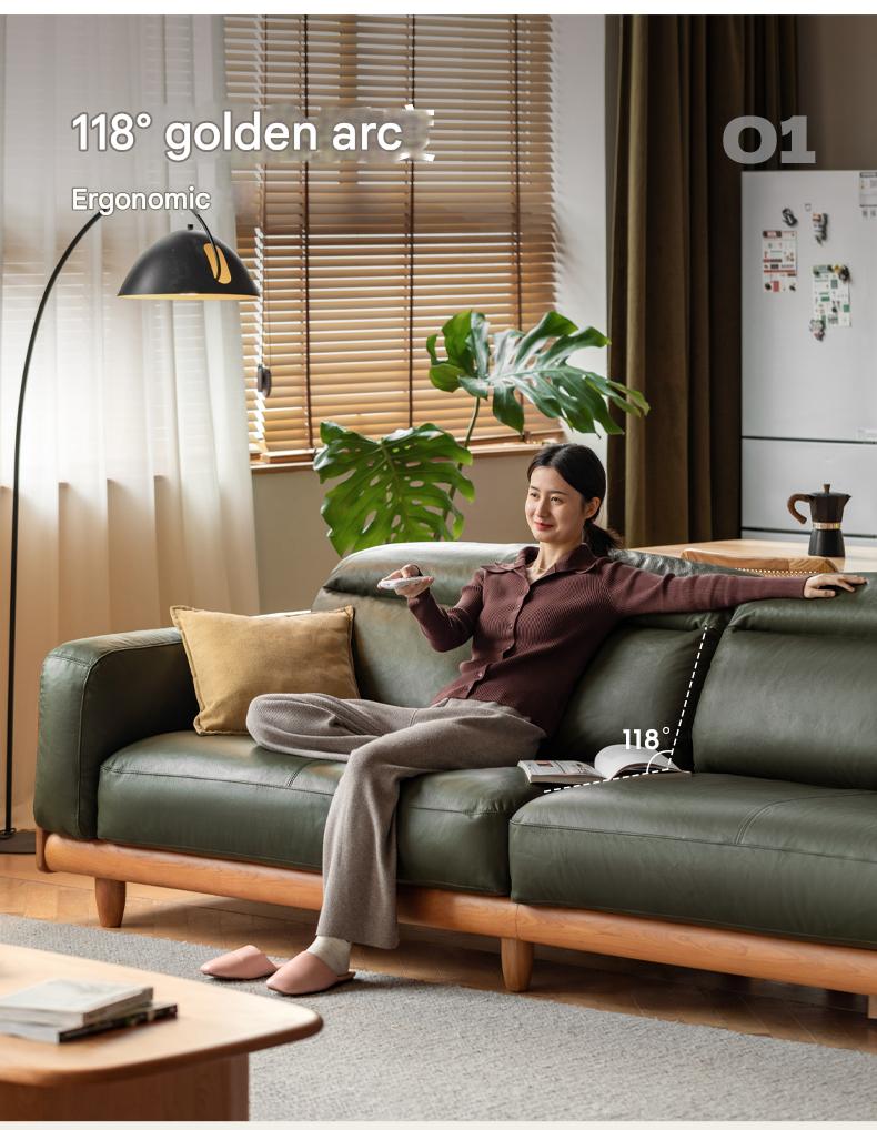 Cherry Wood Solid Wood Modern Leather Sofa