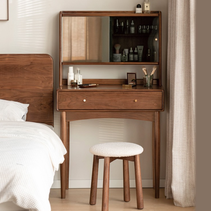 solid Wood Makeup Table Simplified Black Walnut Mirror Dressing