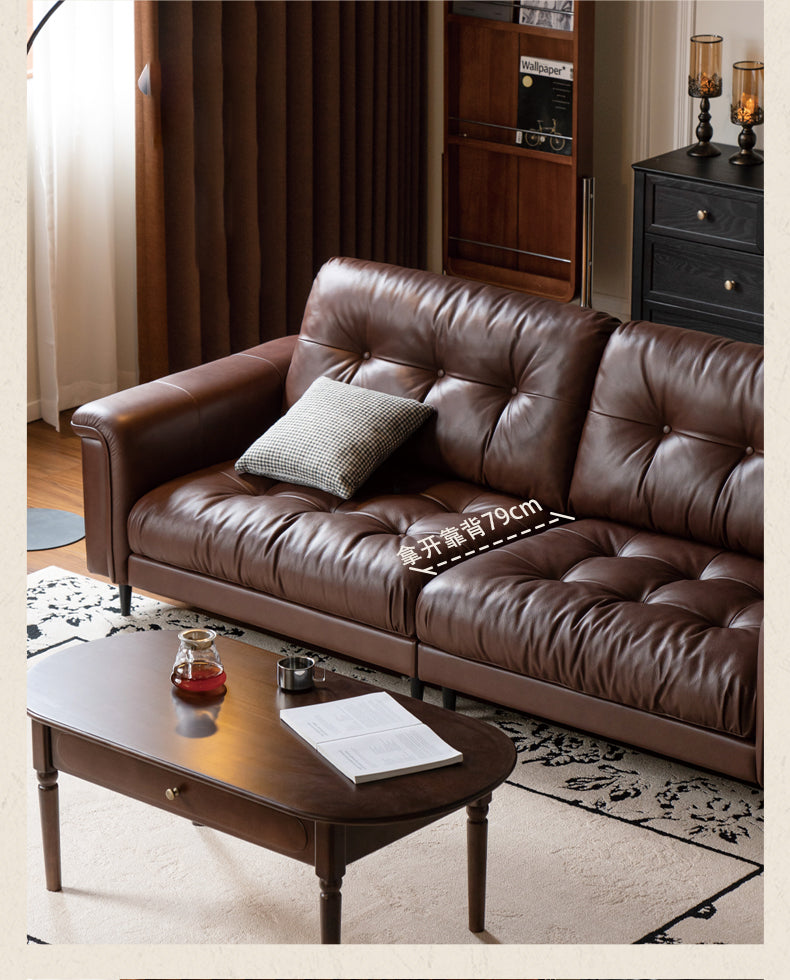 Leather Sofa American Retro Top Layer Cowhide Straight Sofa,