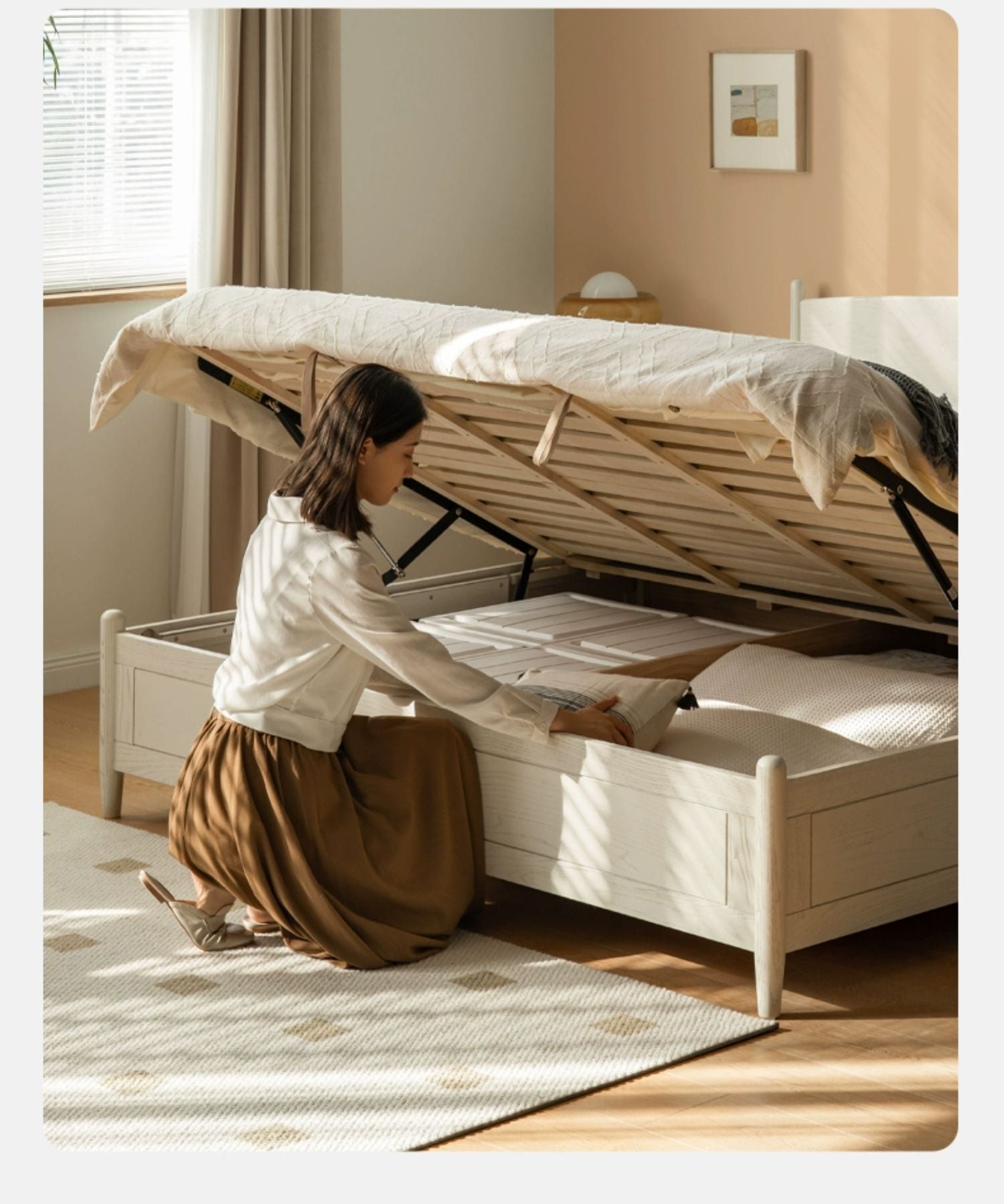 Rubber Wood, Oak Solid Wood French Style Box Bed