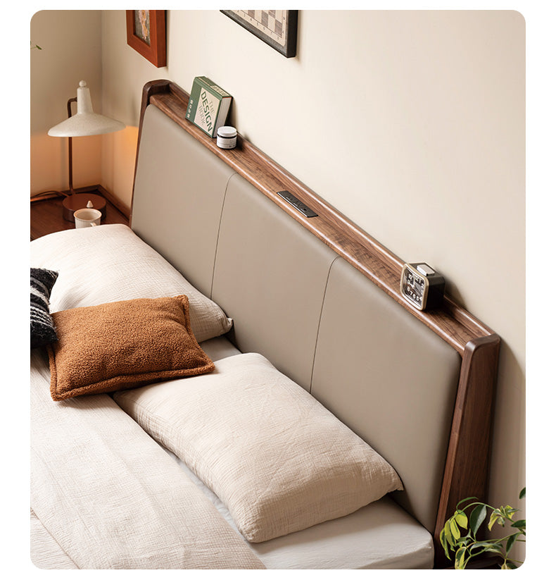 Black Walnut Solid Wood leather soft Drawer Box Bed Nordic