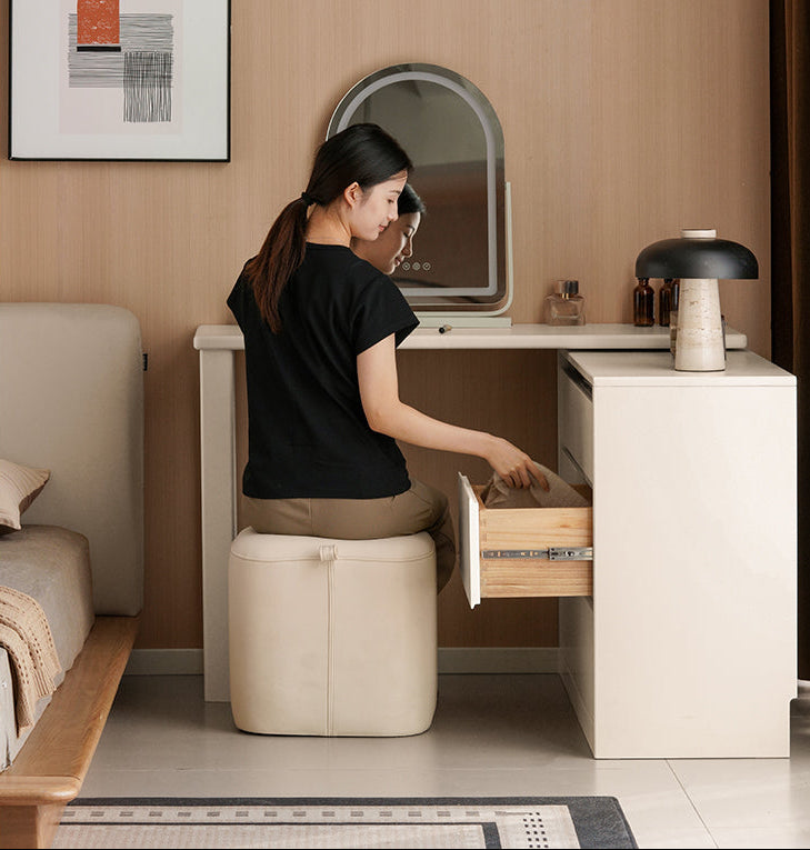 Solid Rubberwood White Cream Dressing Table