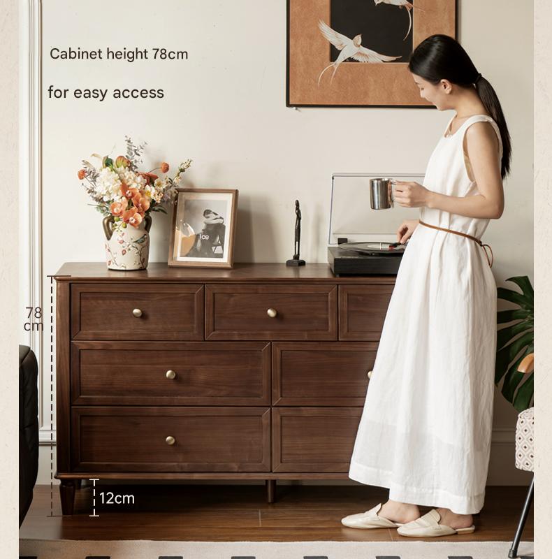 Black Walnut Solid Wood American Retro Chest of Drawers.