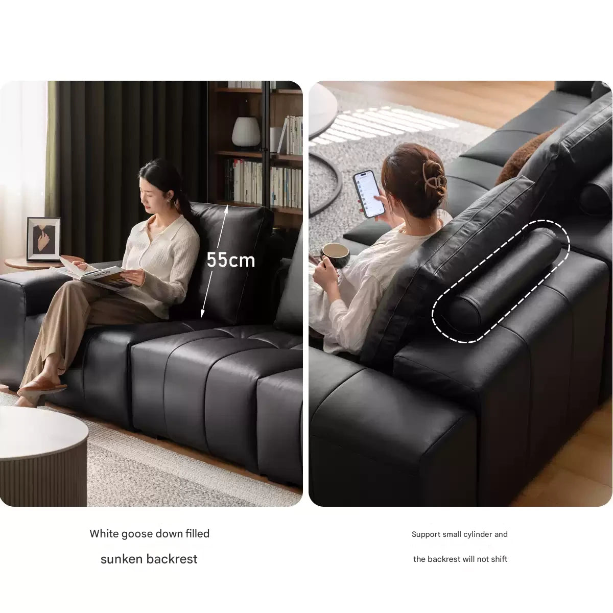 Genuine leather italian minimalist first-layer cowhide black pixel module sofa