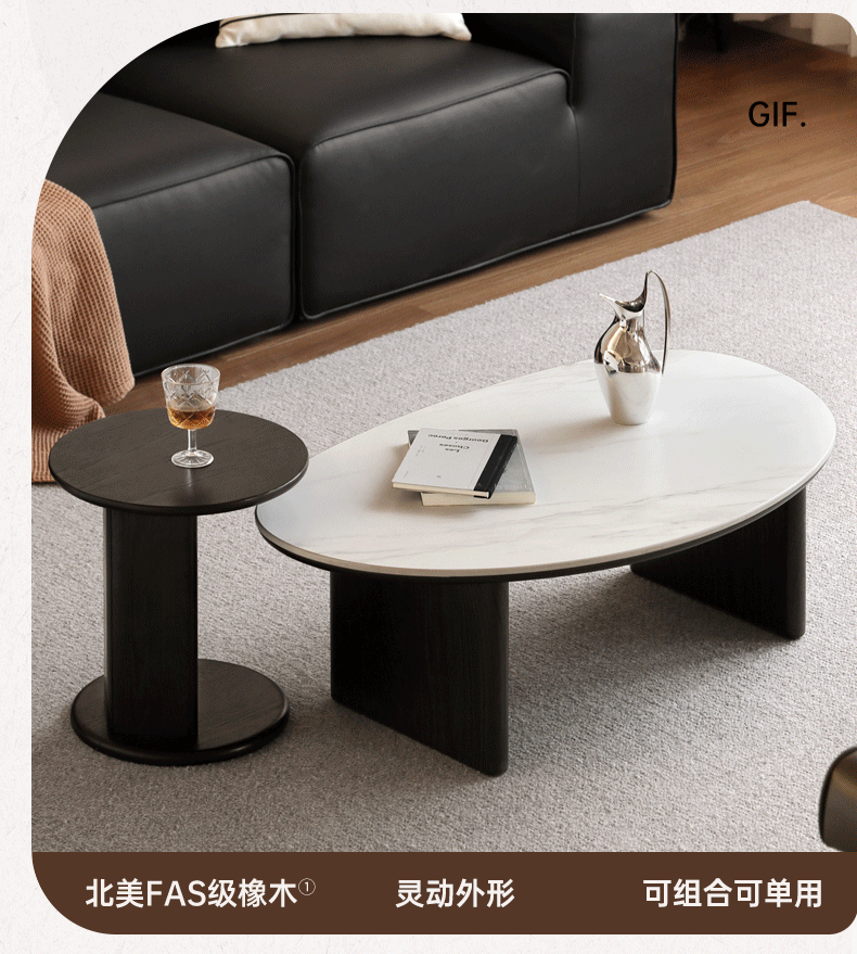 Oak, Ash Solid Wood Rock Slab Coffee Table Combination