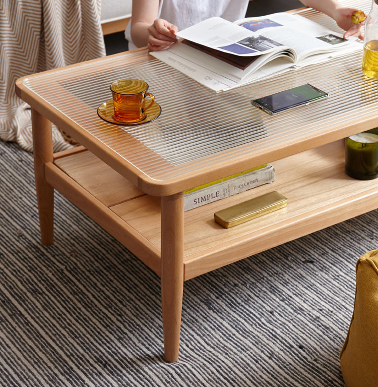 Beech Solid Wood Glass Coffee Table Nordic
