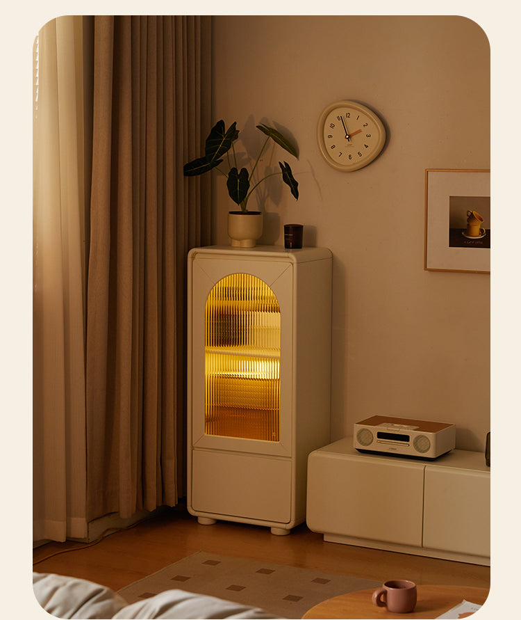 Poplar Solid Wood White Cream Style Floor Side Cabinet.