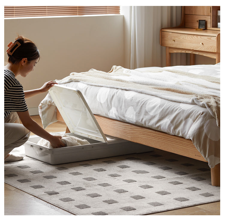 Oak Solid Wood Genuine Leather, Tech Fabric Bed