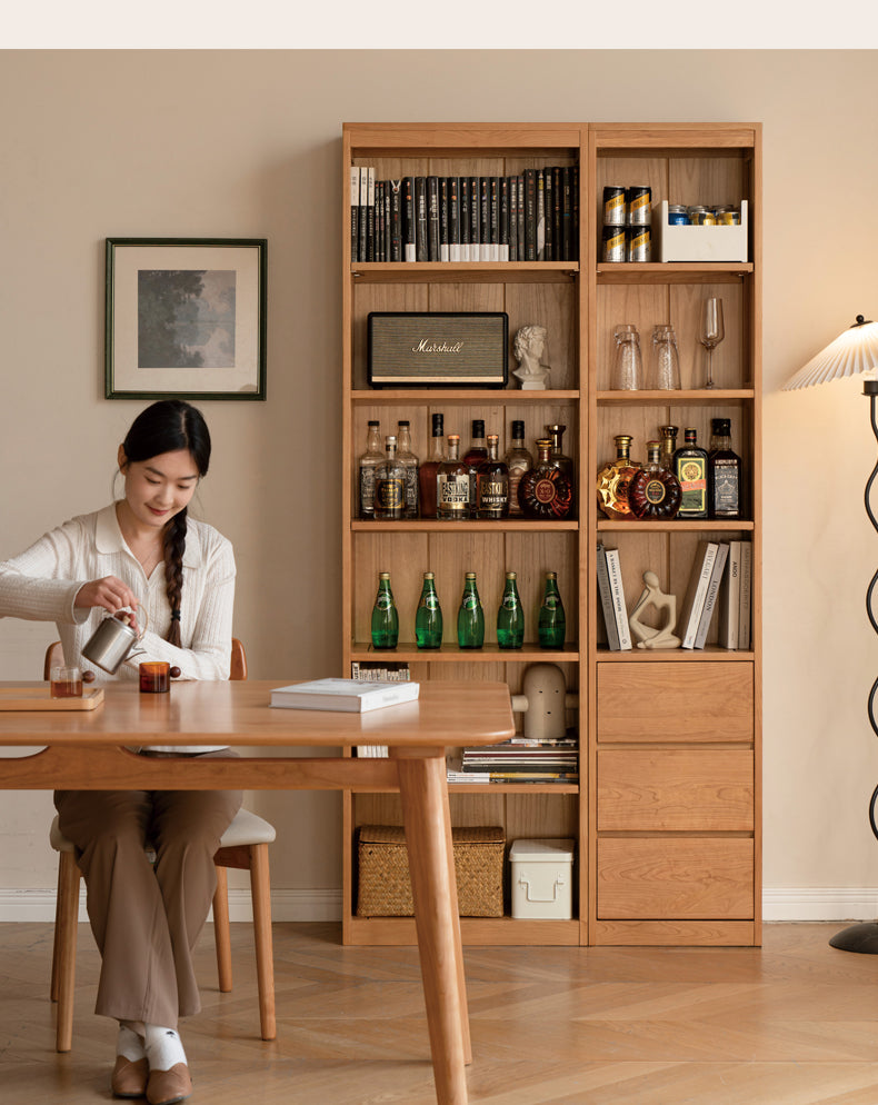 Cherry Solid Wood Bookcase Floor-Standing Free Combination Bookshelf