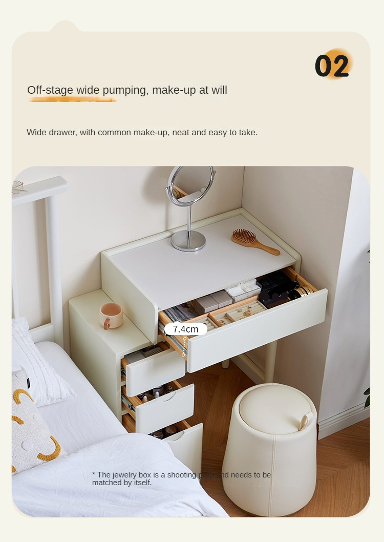 Pine Solid Wood Makeup Table Cream Style.