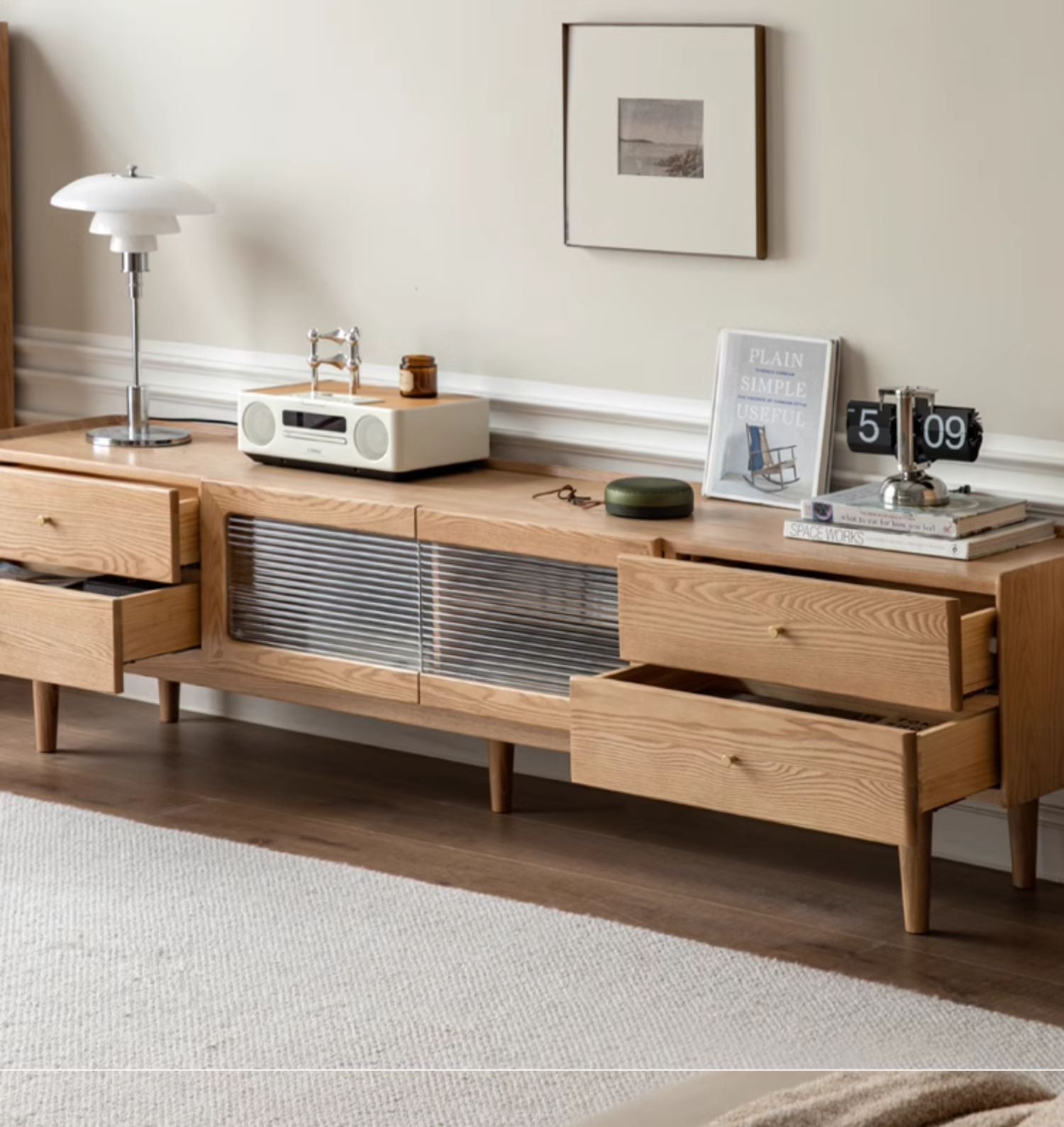 Ash Solid Wood Nordic White Wax TV Cabinet.