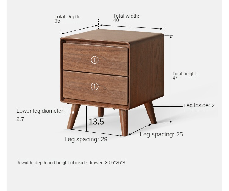 Black Walnut, South American Walnut, White Ash, Oak, Red Zebrawood Solid Wood Classic Nightstand.