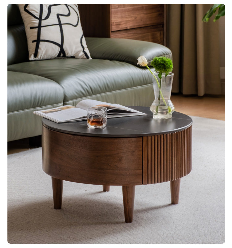 Black Walnut, Ash Solid Wood Combination Rock Plate Coffee Table