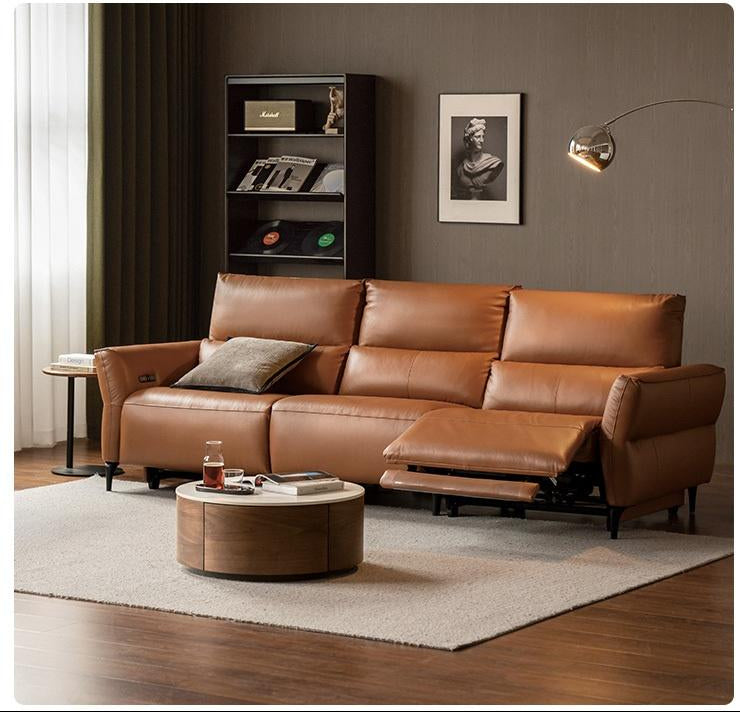 Genuine Leather Power Reclining Sofa with High Back, Single or Dual Power Recliners & USB Charging
