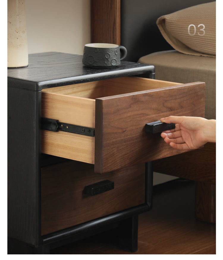 Black Walnut, Oak Solid Wood Nightstand.