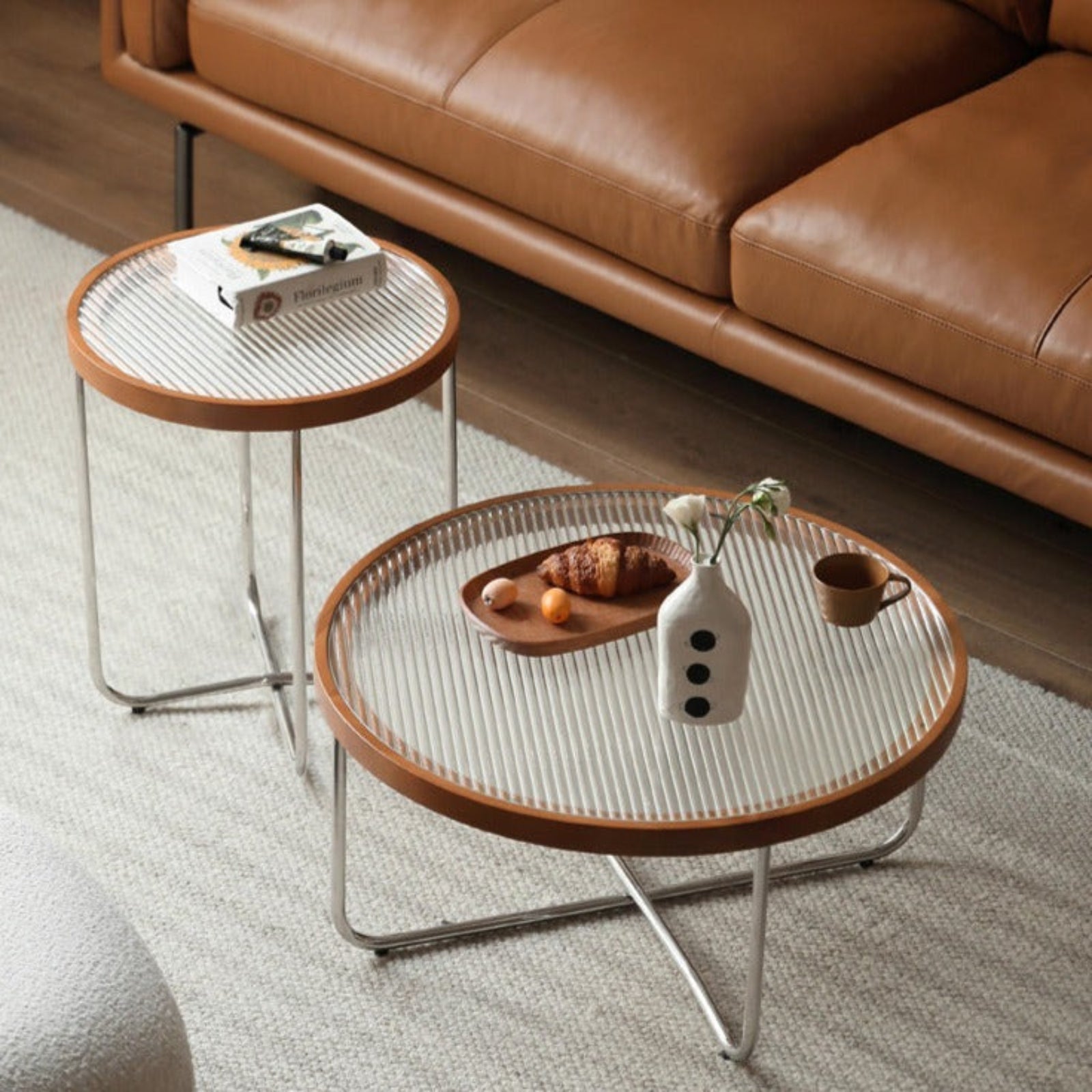 Beech Solid Wood Round Glass Coffee Table