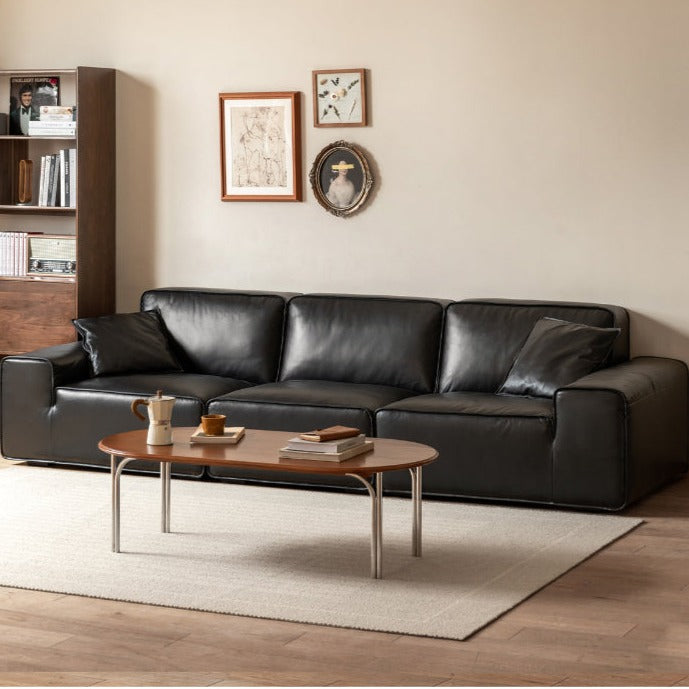 Top-grain Cowhide Leather Black Sofa.