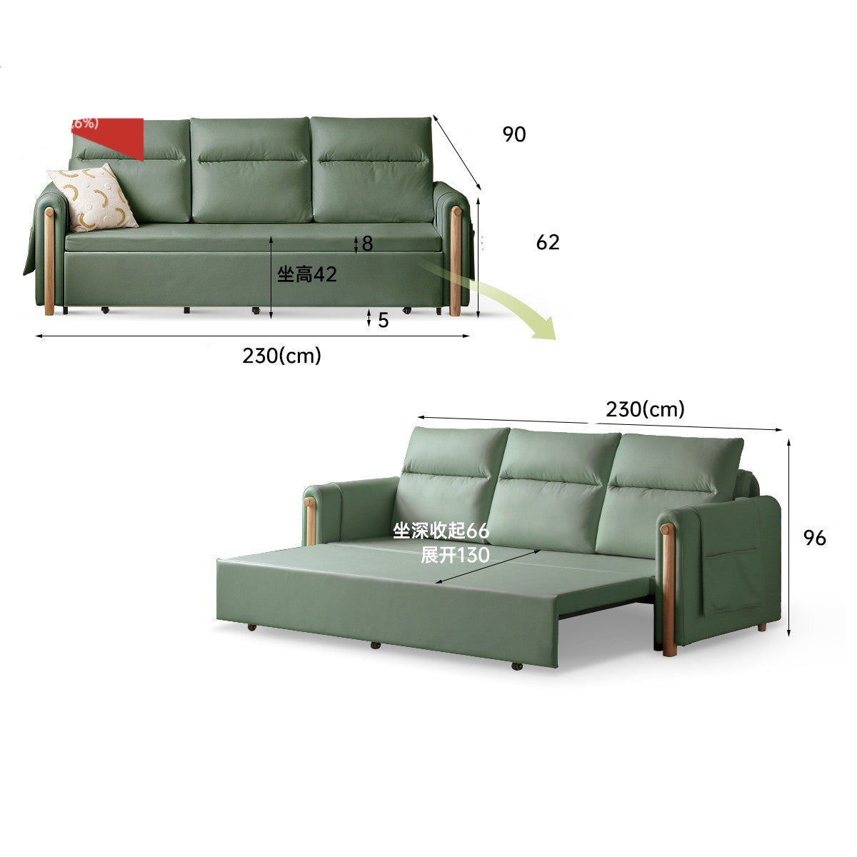 Fabric Sleeper sofa Ash solid wood+