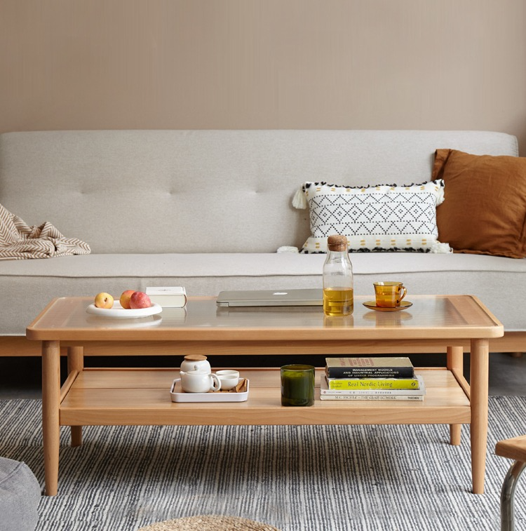 Beech Solid Wood Glass Coffee Table Nordic