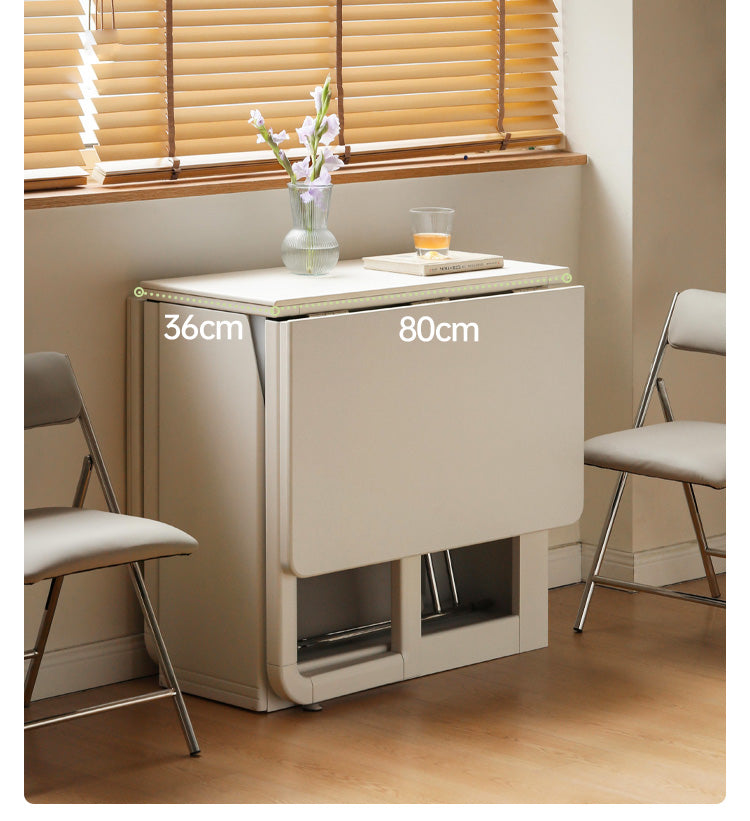 Poplar Solid Wood Cream Wind Rock Slab Folding Dining Table