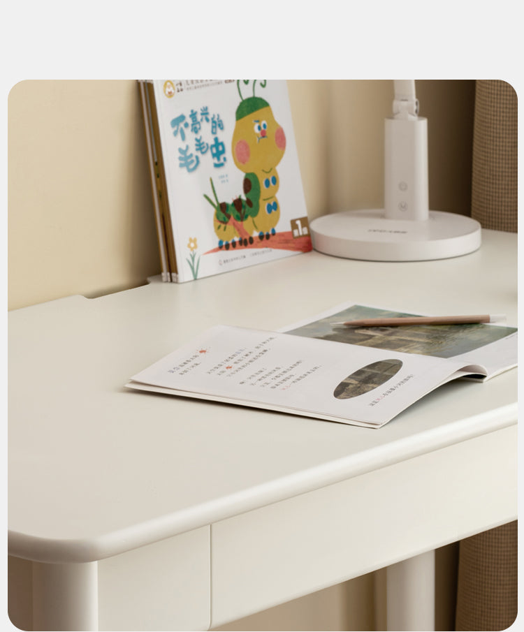 Poplar Solid Wood, Solid Rubberwood Kids Elevated Learning Cream Drawer Table